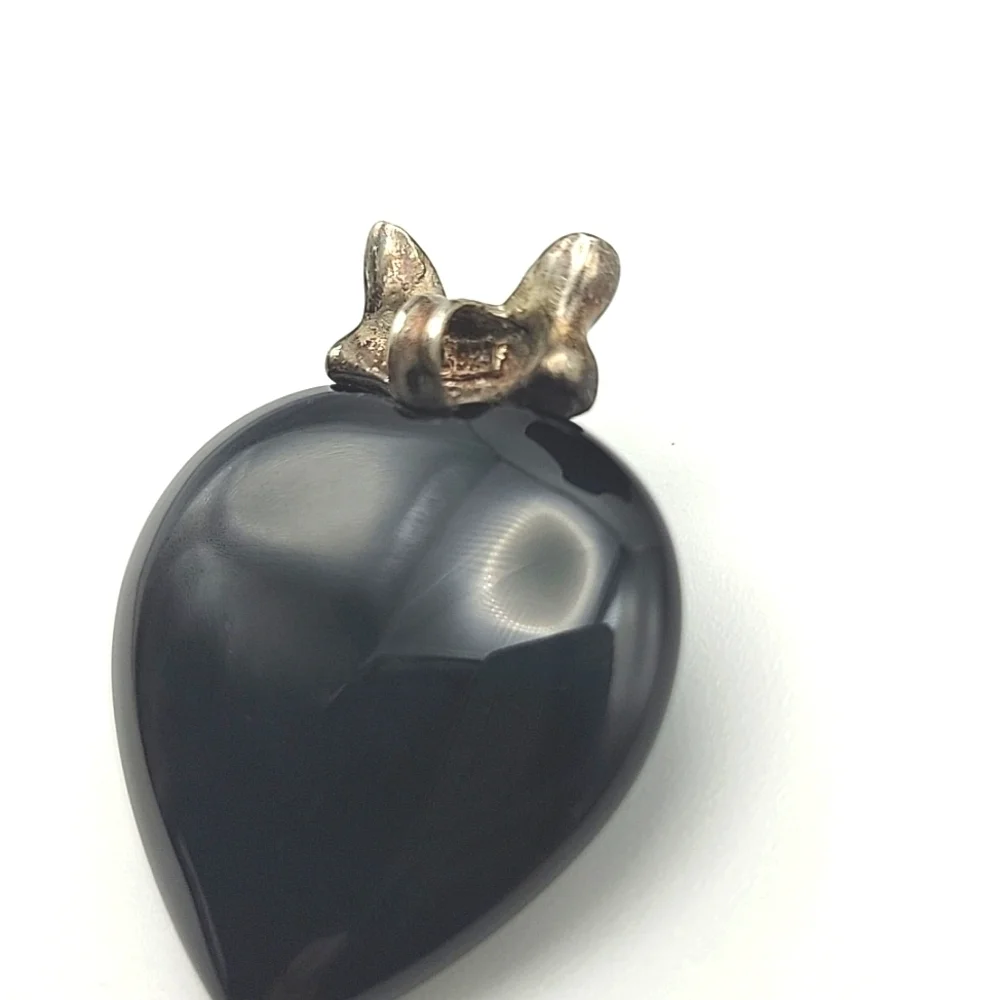 .925 Sterling Silver Black Obsidian Puffed Heart Pendant